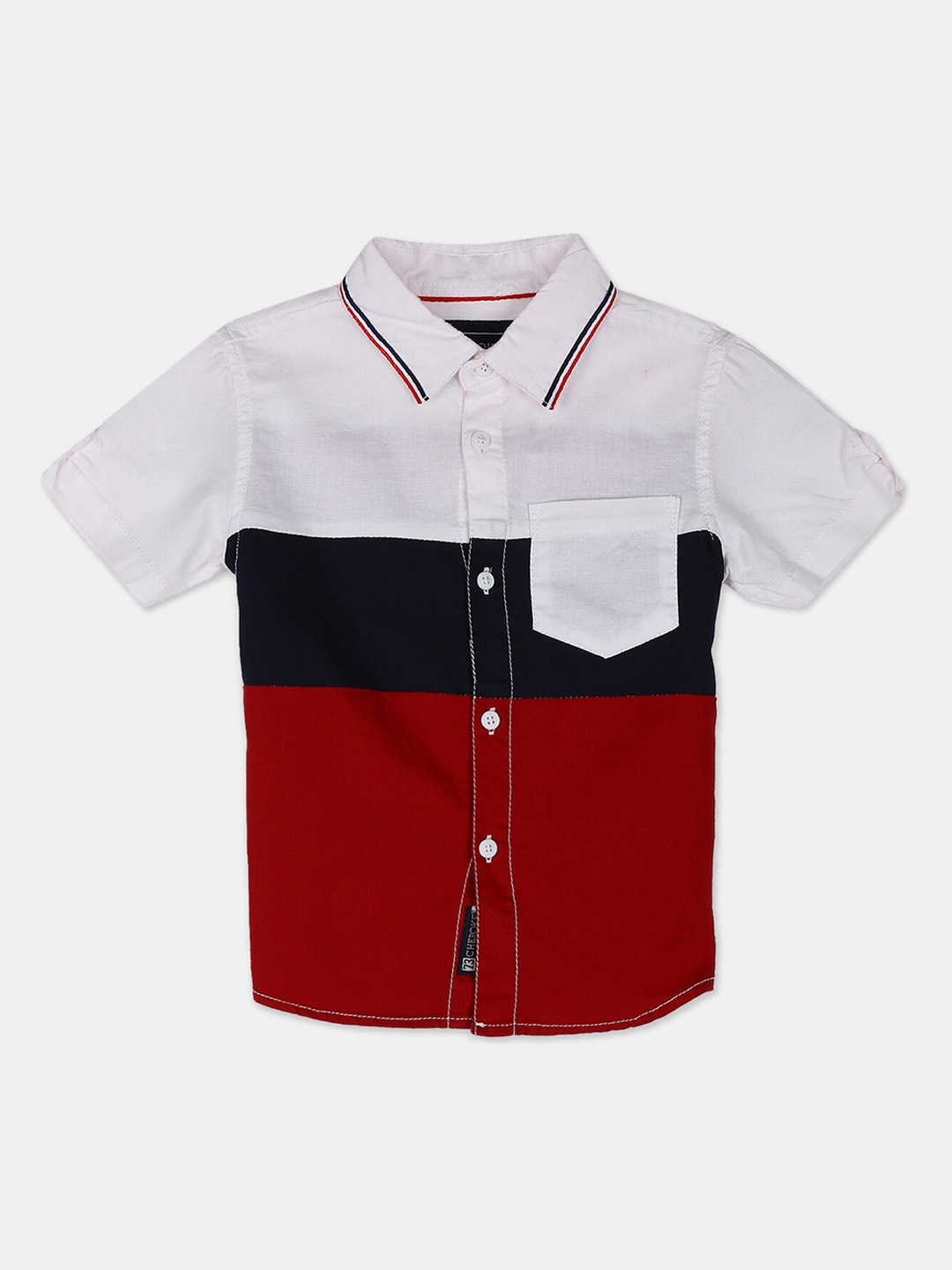 

Cherokee Boys White & Maroon Regular Fit Colourblocked Casual Shirt