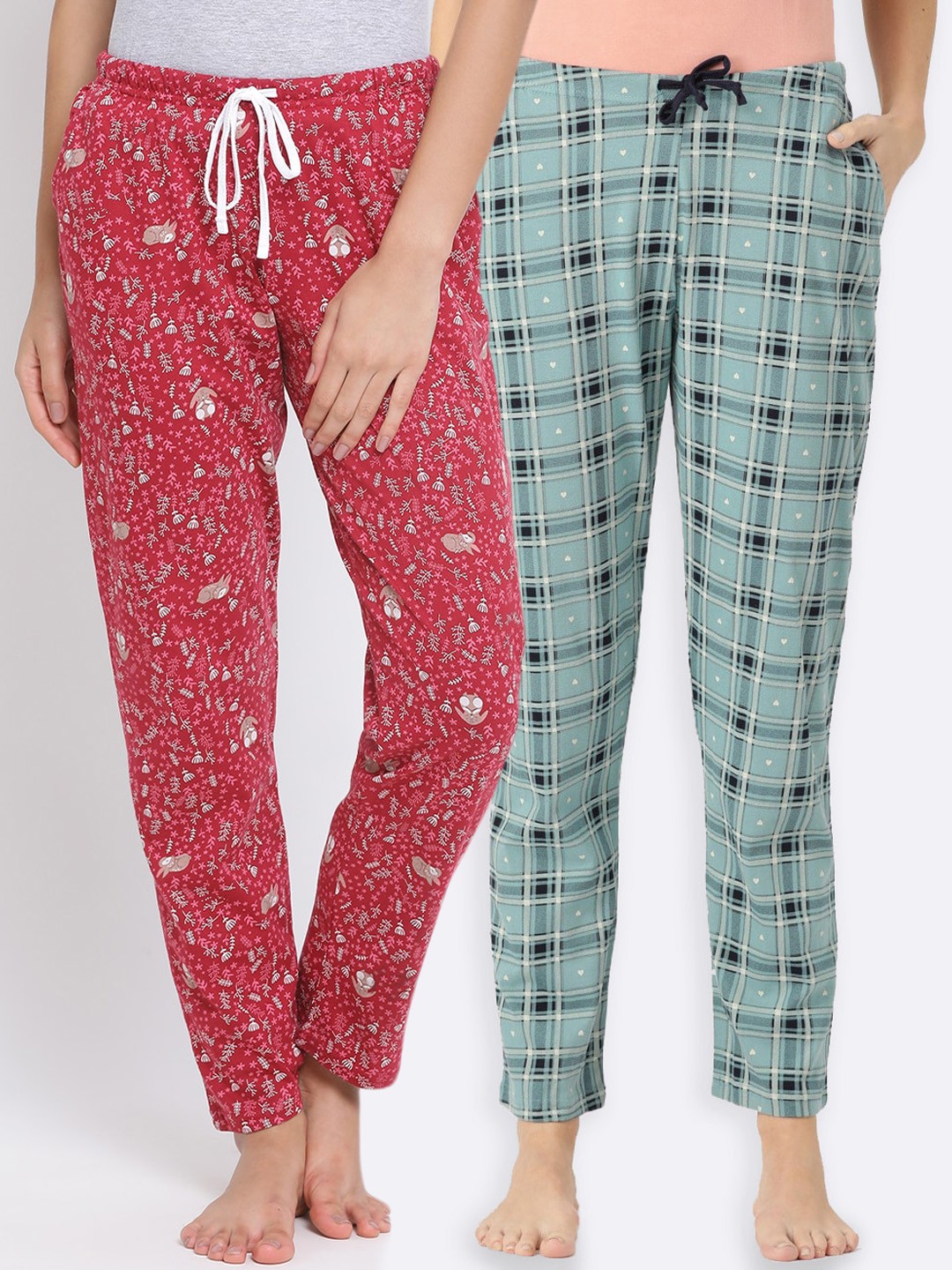

Kanvin Women Pack Of 2 Printed Lounge Pants, Red