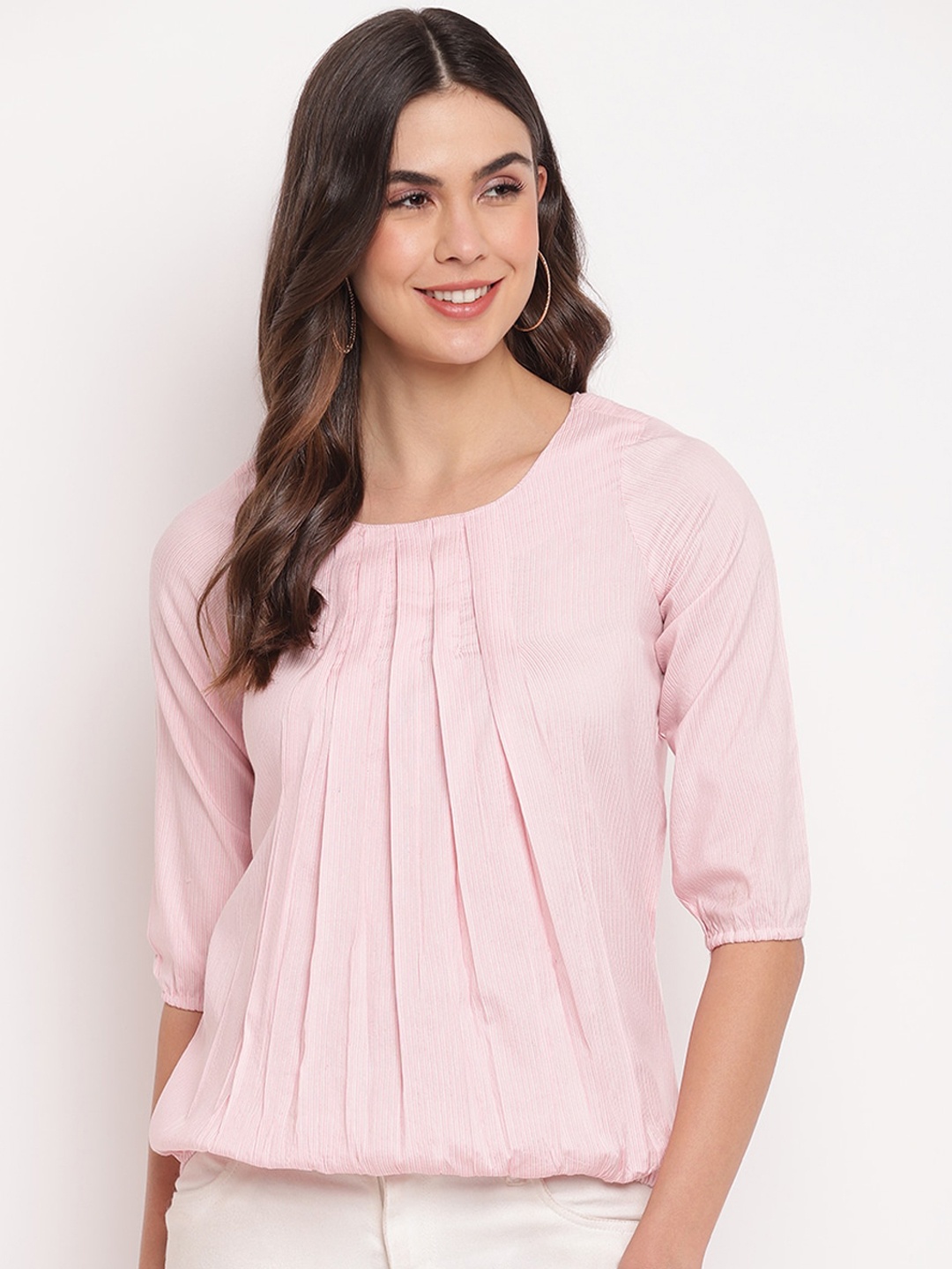 

Mayra Pink Striped Blouson Top
