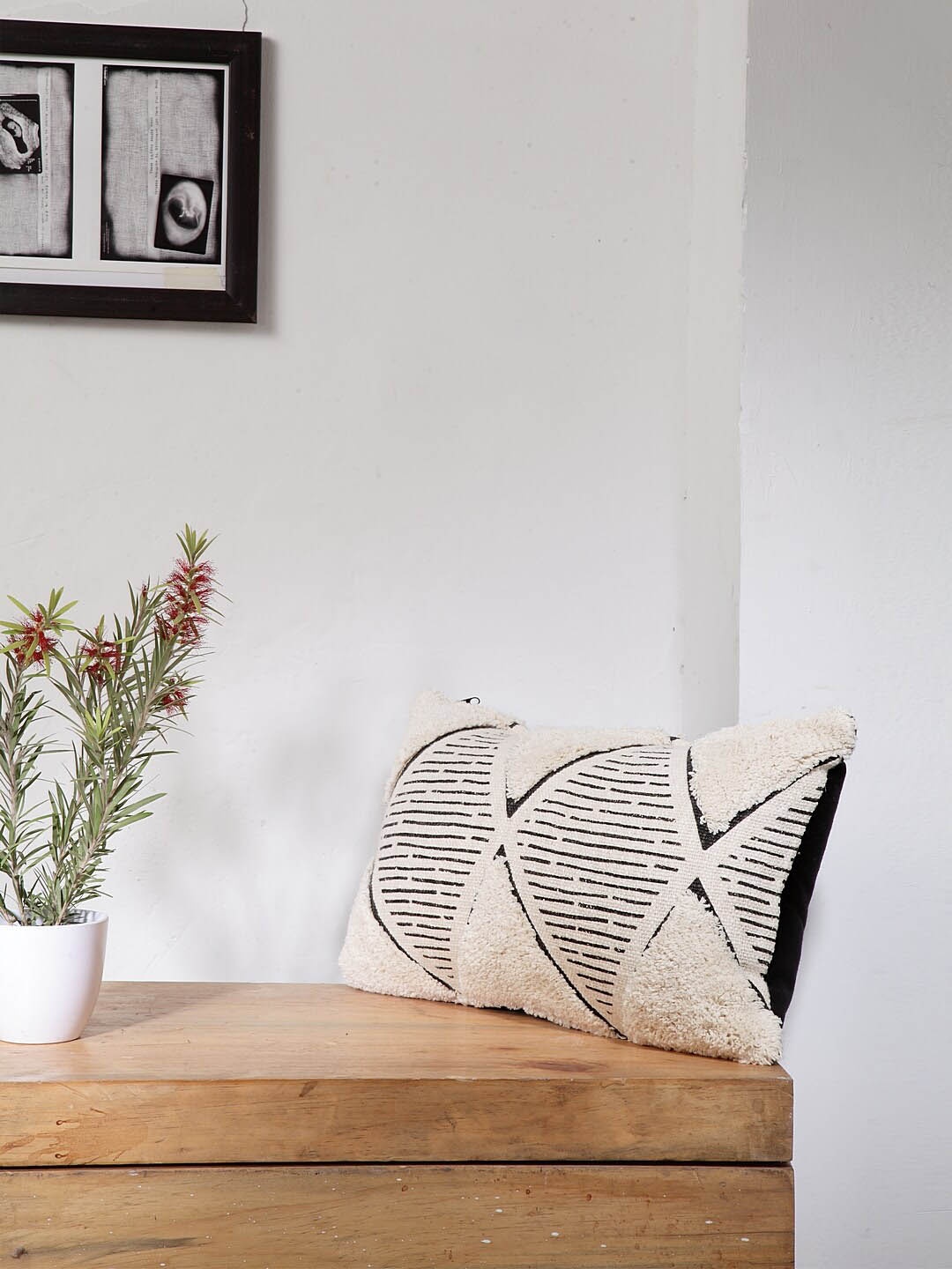BLANC9 Beige & Black Single Self Design Rectangle Cushion Cover