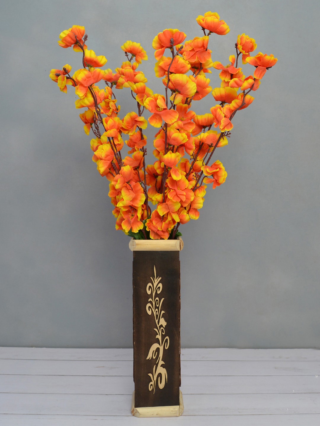 

fancy mart Orange & Brown Artificial Flower Blossom Stick
