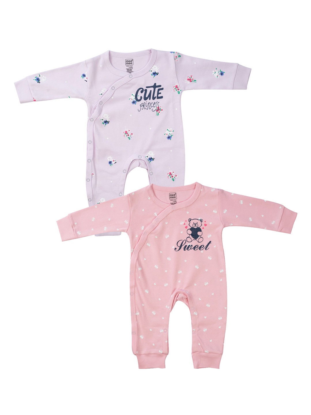 

MeeMee Infant Girls Pack of 2 Pink & Lavender Printed Rompers