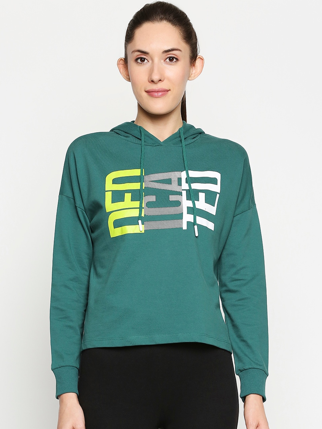 

Ajile by Pantaloons Women Green Printed Hooded Sweatshirt