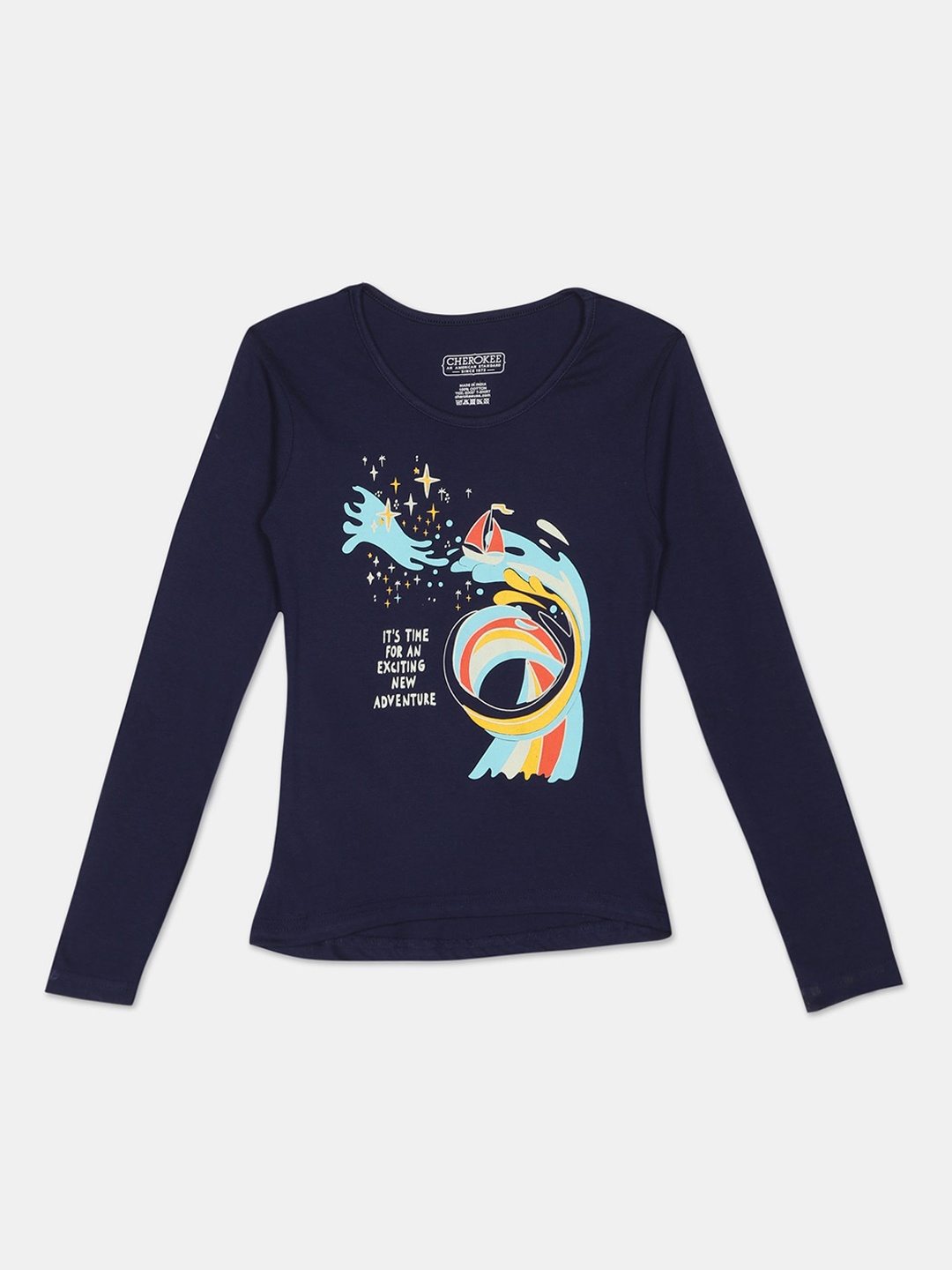 

Cherokee Girls Navy Blue Printed Round Neck T-shirt