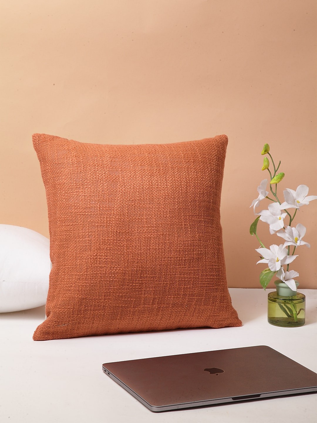 

BLANC9 Orange Single Self Design Square Cushion Covers