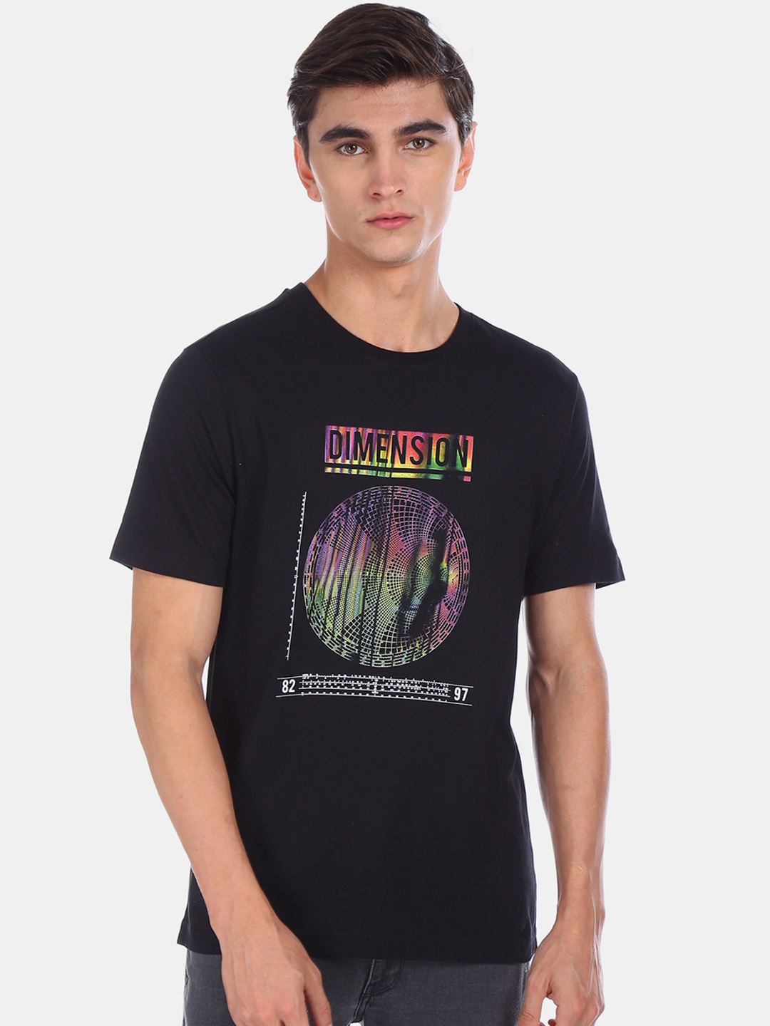 

Colt Men Black Printed Round Neck Cotton Pure Cotton T-shirt