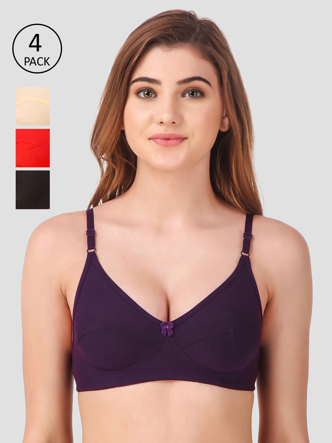 

Fasense Pack Of 2 Solid Non-Wired Non Padded Everyday Bras, Beige