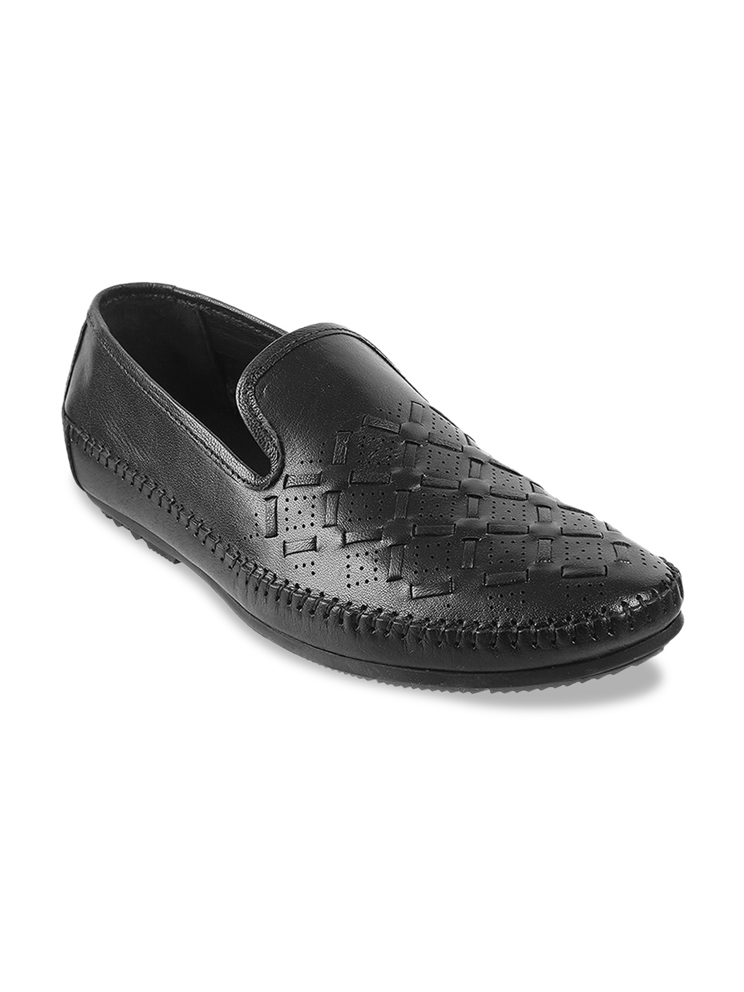 

Mochi Men Black Textured Leather Formal Slip-Ons