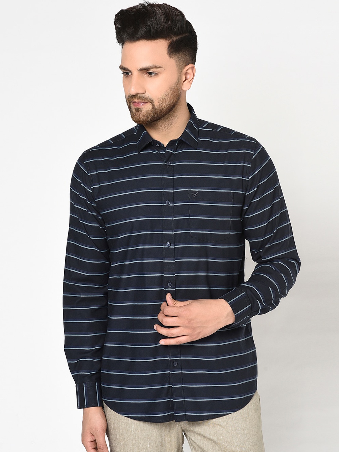 

Blackberrys Men Navy Blue & Grey India Slim Fit Striped Casual Shirt