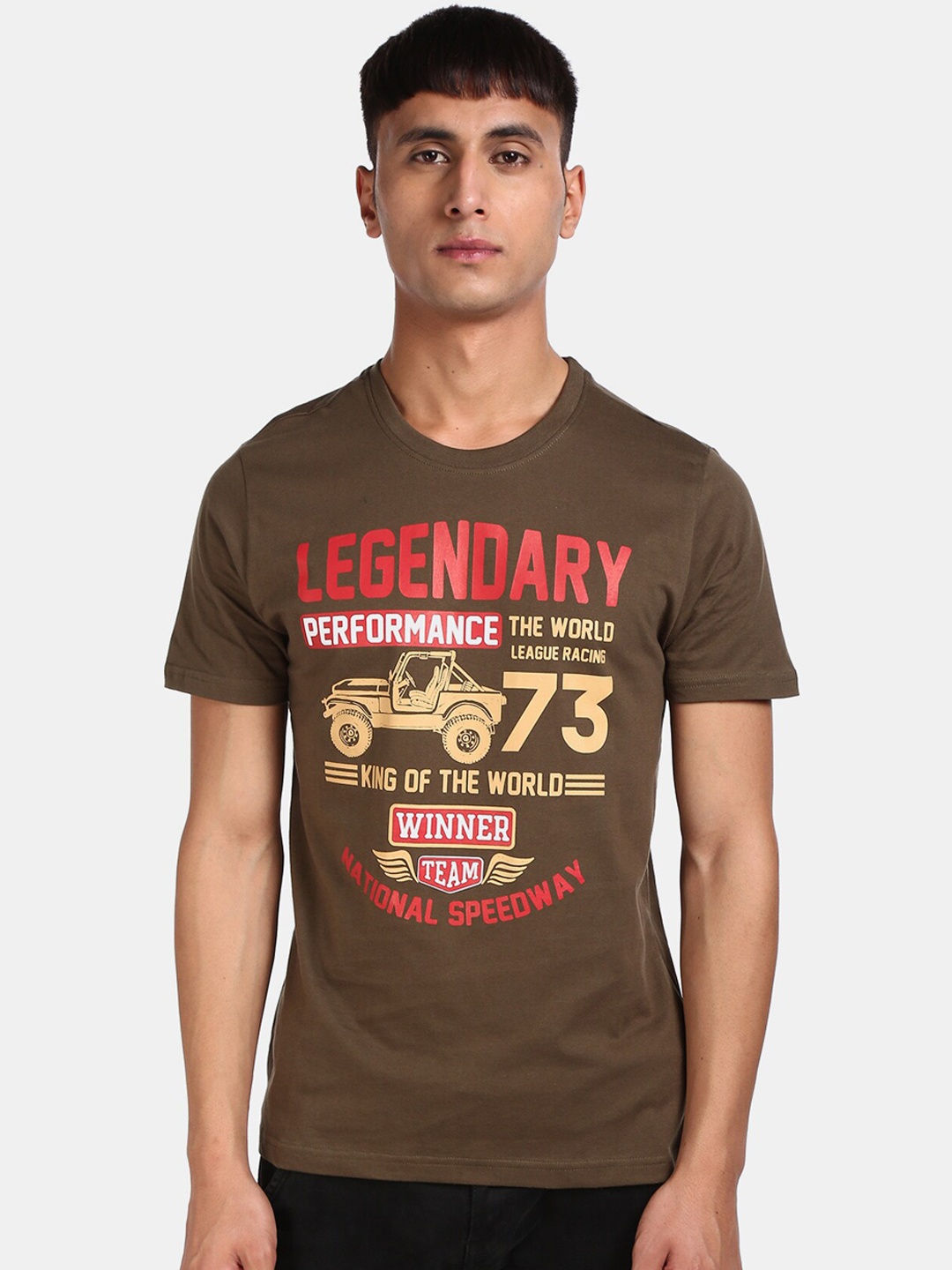 

Cherokee Men Olive Green Printed T-shirt