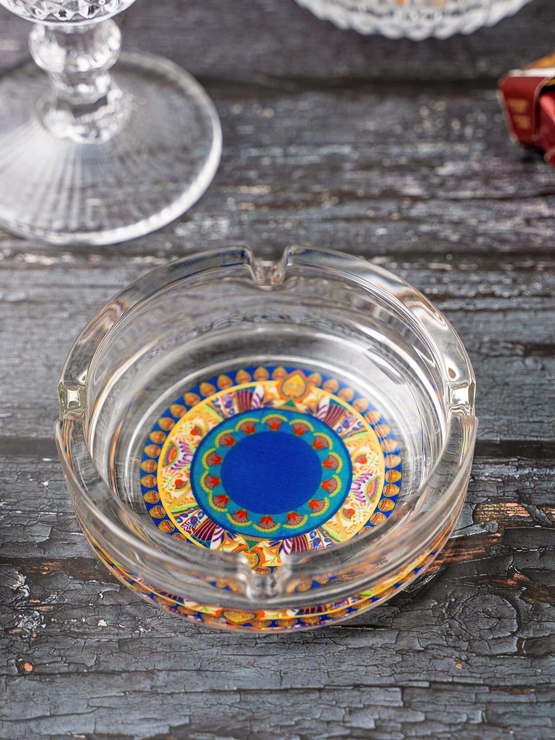 

KOLOROBIA Transparent & Blue Egyptian Tranquility Printed Ash Tray