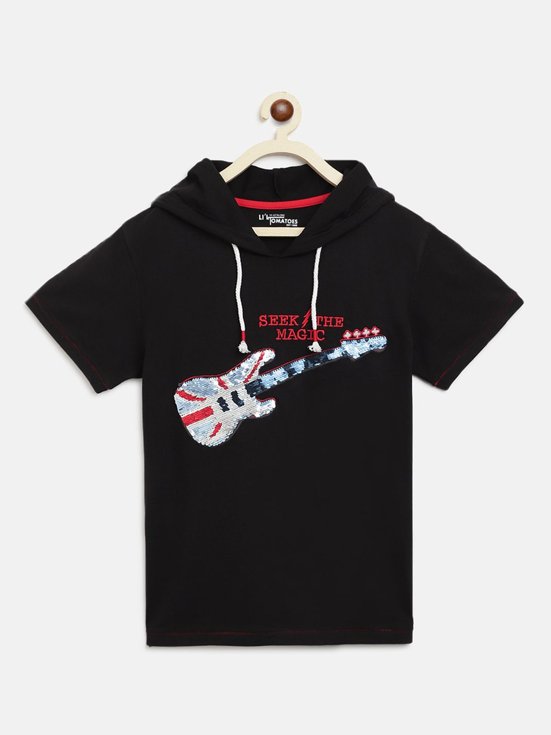 

Lil Tomatoes Boys Black Printed Hood T-shirt With Pen