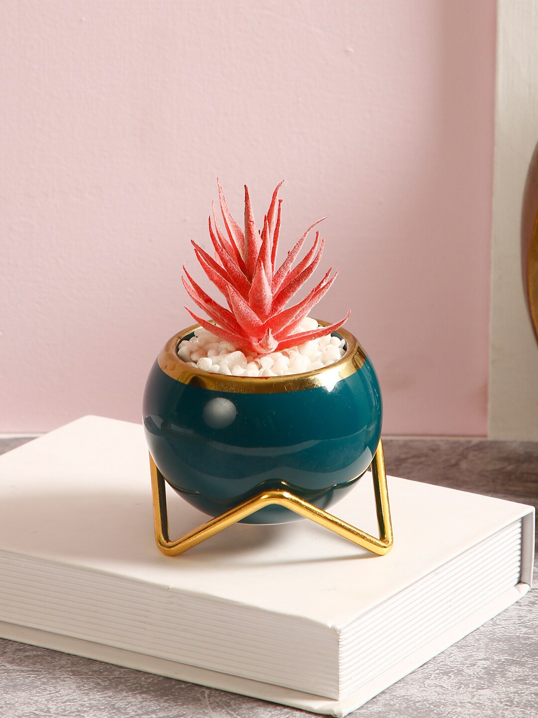 

TAYHAA Pink & Teal Blue Artificial Plant With Pot & Stand