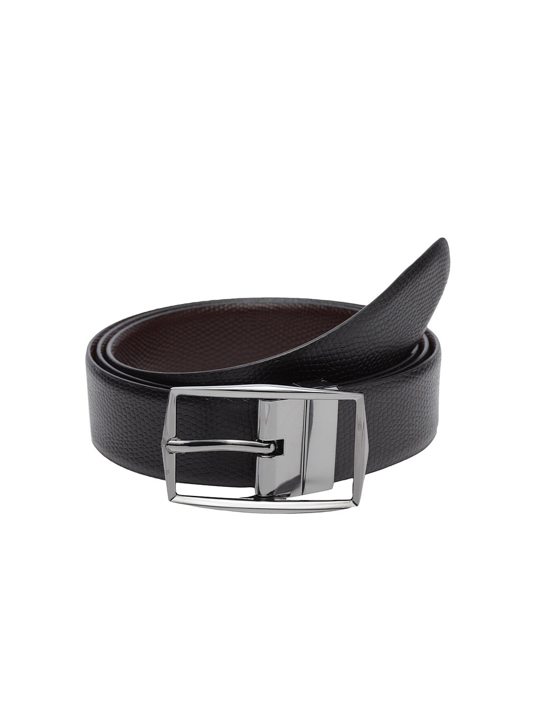 

WELBAWT Men Black & Brown Textured Leather Slim Reversible Belt