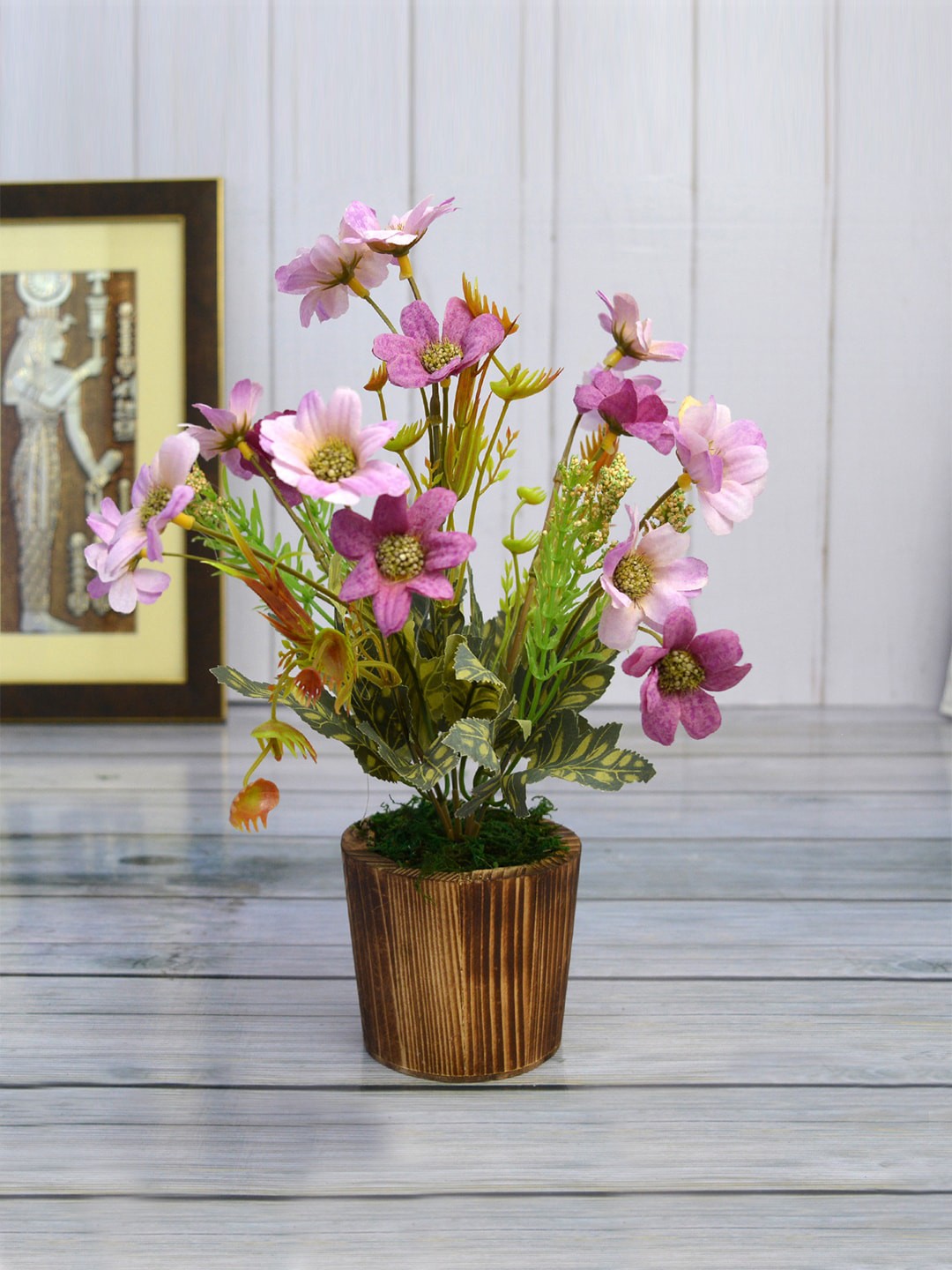 

fancy mart Purple & Brown Artificial Flower Daisy In Wood Pot