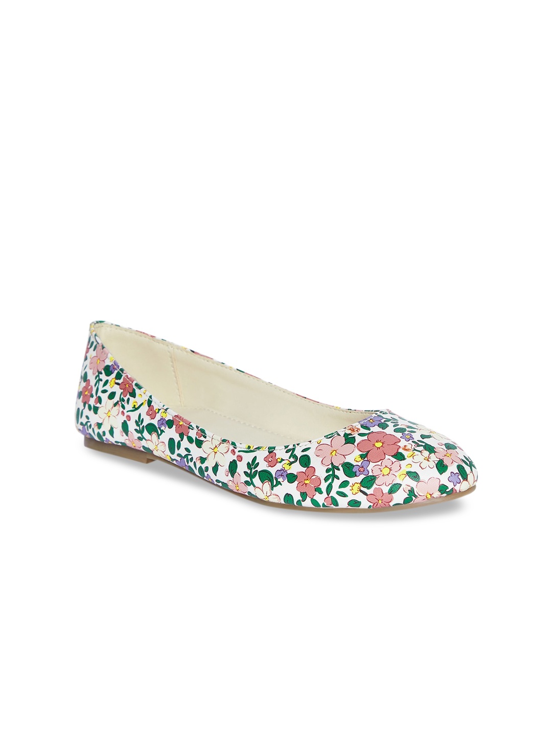 

People Women White & Pink Printed Leather Ballerinas