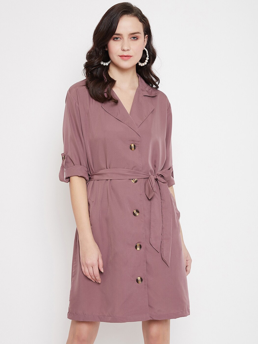 

Color Cocktail Women Mauve Solid Shirt Dress