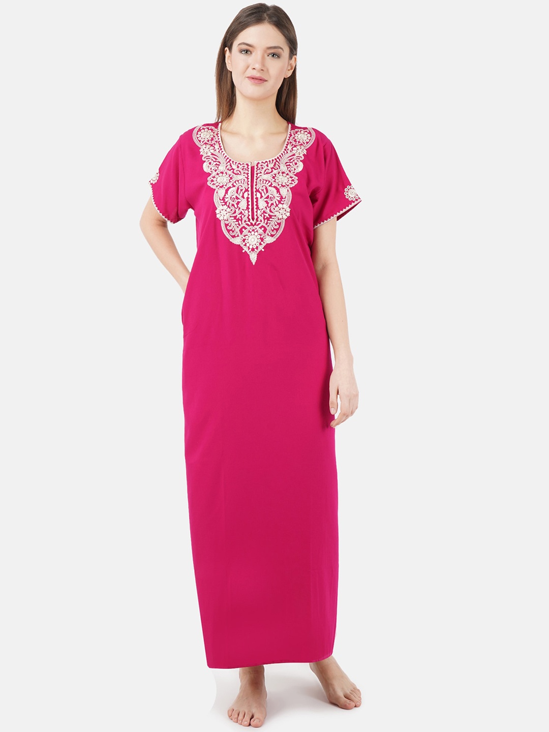 

KOI SLEEPWEAR Pink & White Embroidered Cotton Maxi Nightdress