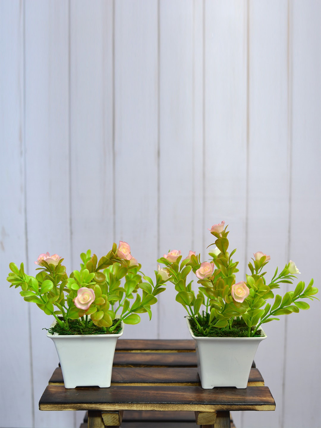 

fancy mart Set Of 2 Pink & Green Artificial Rose Flowers In Gamla Pot