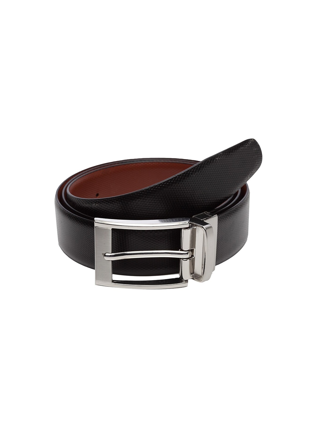 

WELBAWT Men Black & Brown Textured Leather Reversible Slim Belt