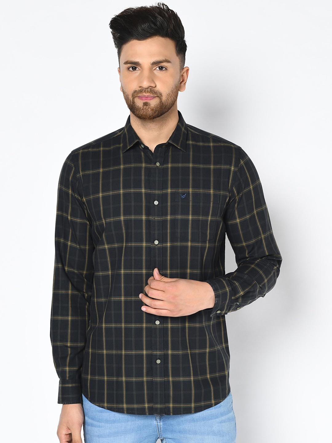 

Blackberrys Men Olive Green India Slim Fit Checked Casual Shirt