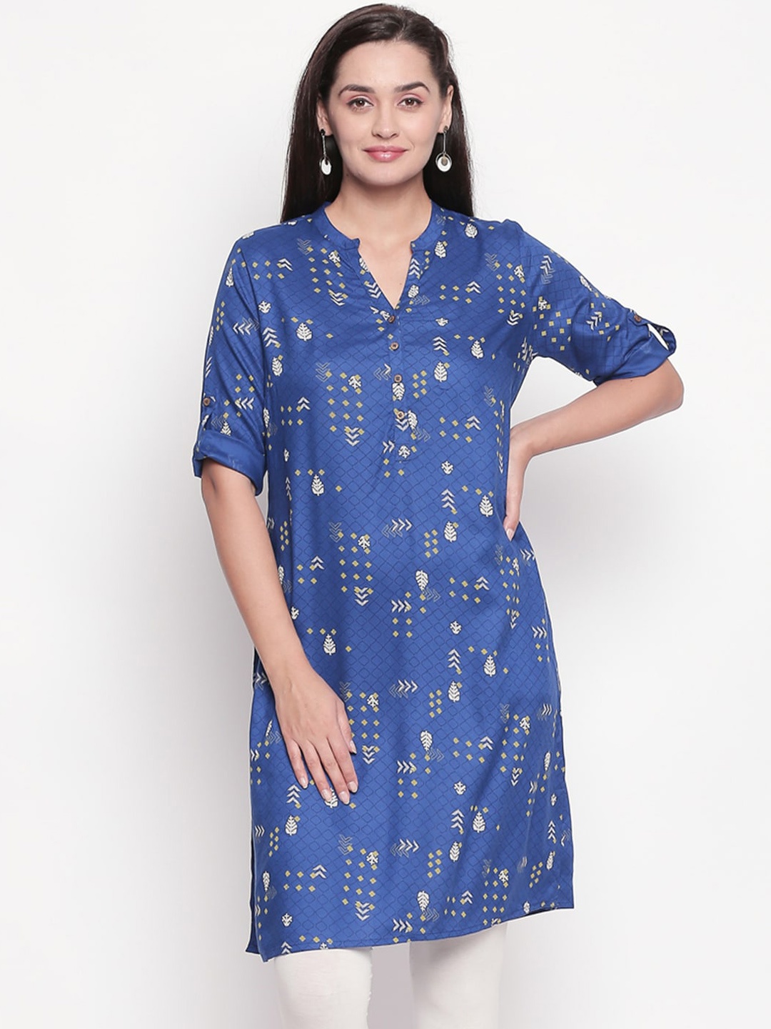 

Rangmanch by pantaloons Women Blue Printed Straight Kurta