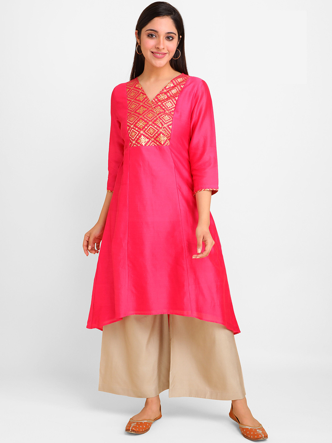 

Lal10 Women Red & Gold-Coloured Printed Chanderi Silk Jacquard Kurta