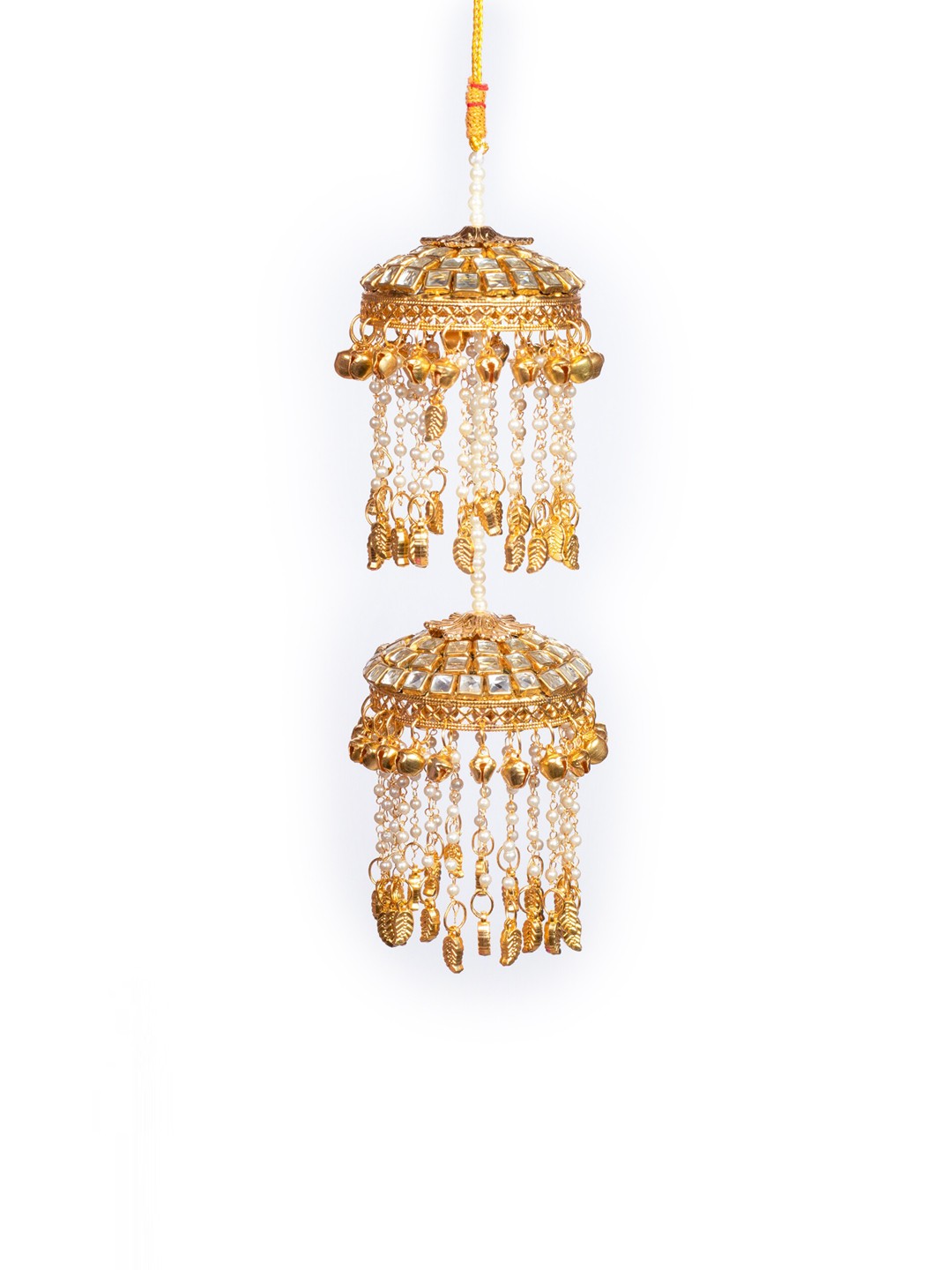 

MORKANTH JEWELLERY Gold-Plated White Stone-Studded Layered Handcrafted Bridal Kaleera Set