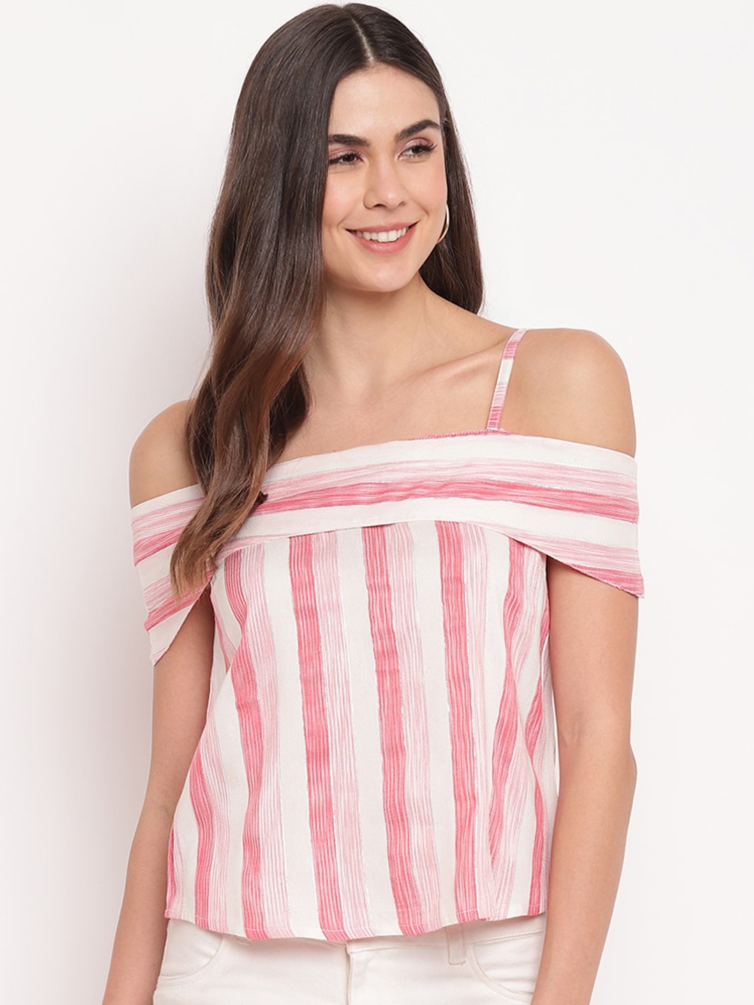 

Mayra Pink Striped Bardot Top