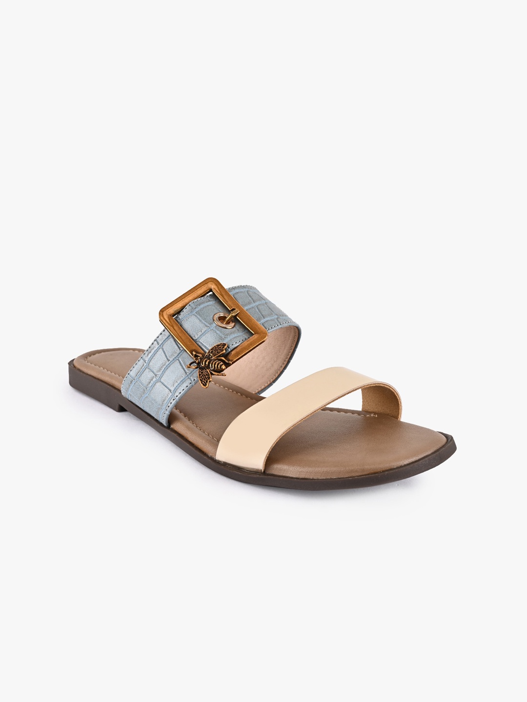 

BuckleUp Women Beige Embellished Open Toe Flats