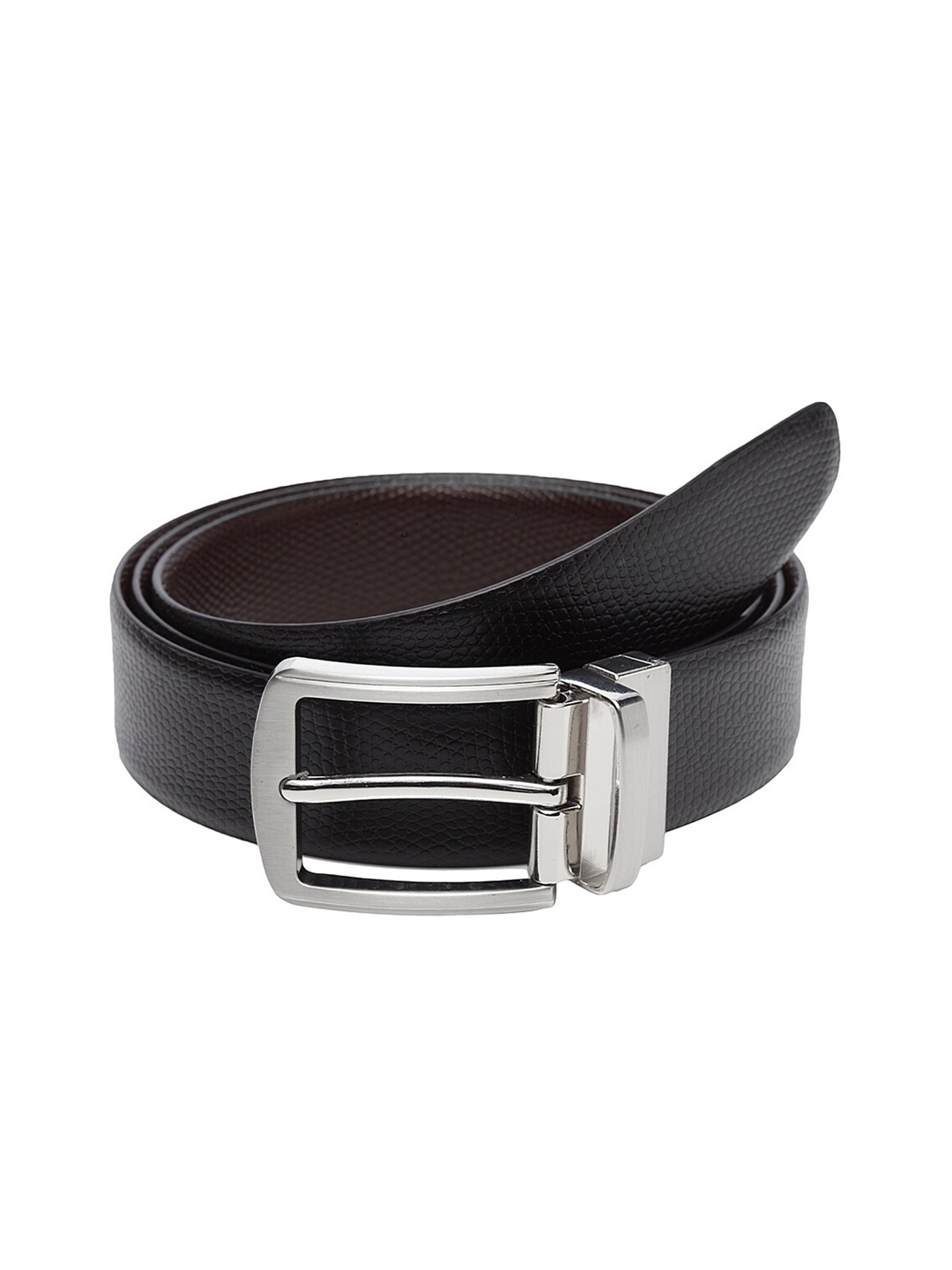 

WELBAWT Men Black & Brown Textured Leather Slim Reversible Belt