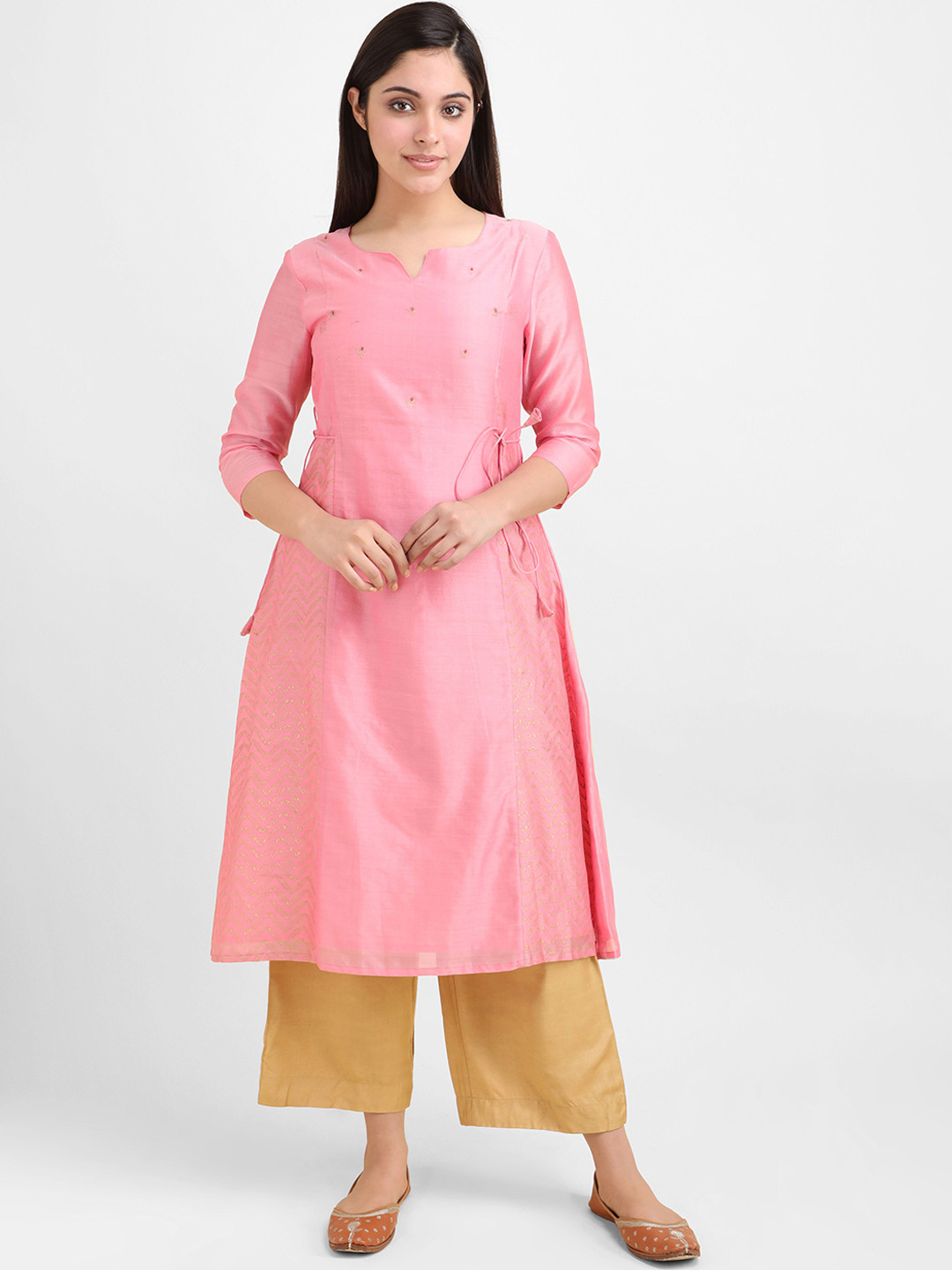 

Lal10 Women Pink Chanderi Silk Kurta
