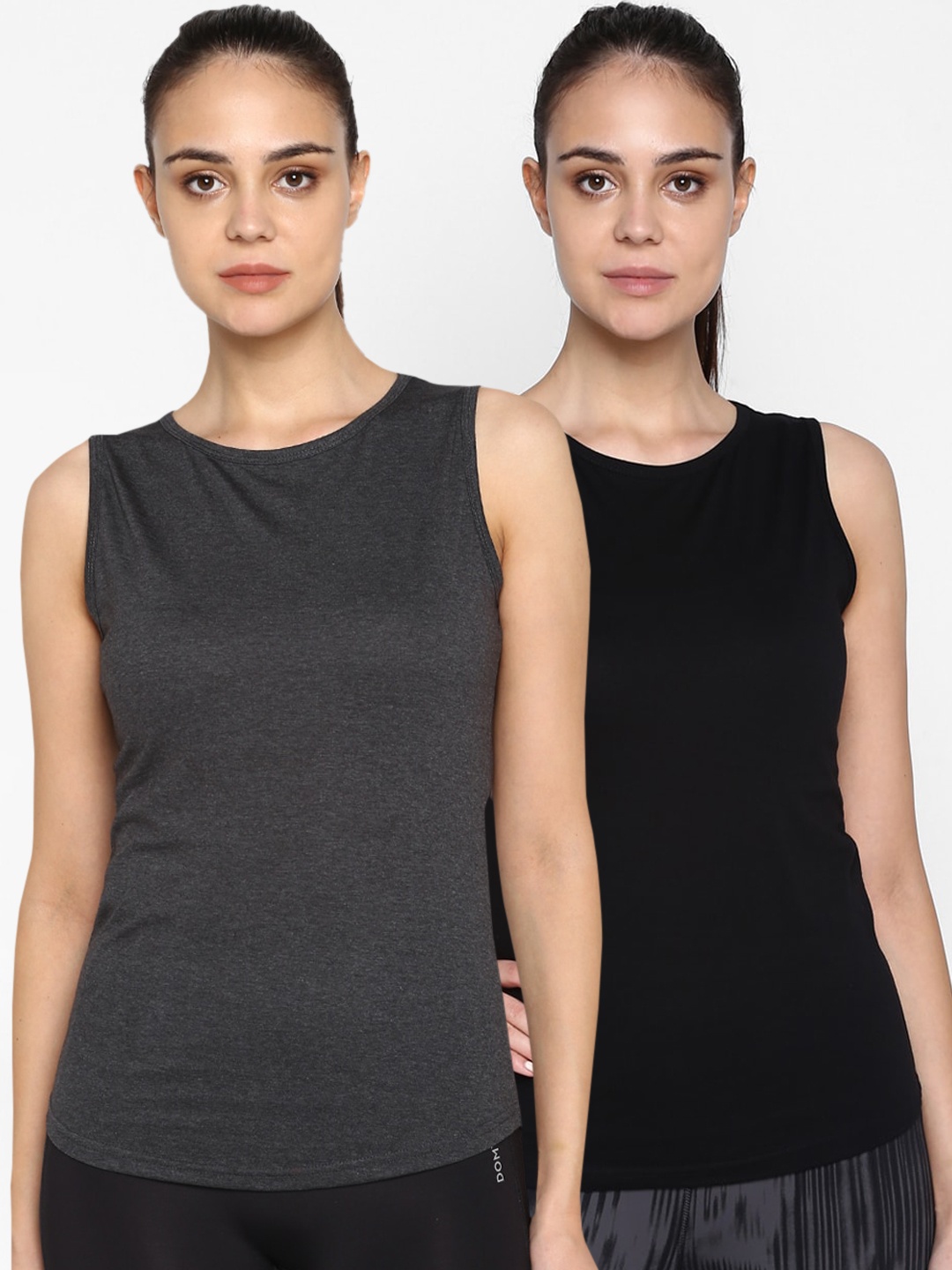 

appulse Women Pack Of 2 Grey & Black Solid Round Neck T-shirt