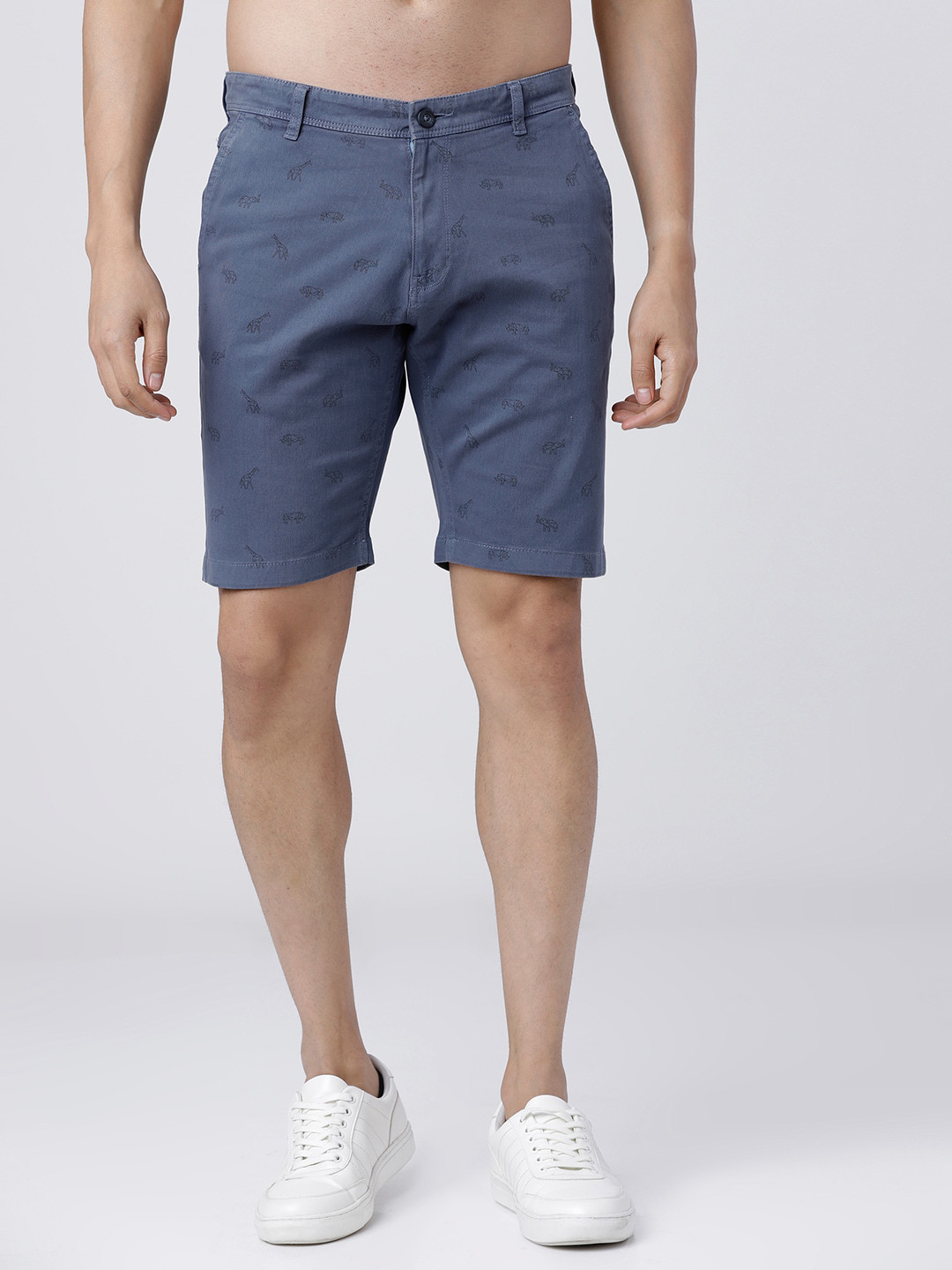 

HIGHLANDER Men Blue Printed Slim Fit Chino Shorts