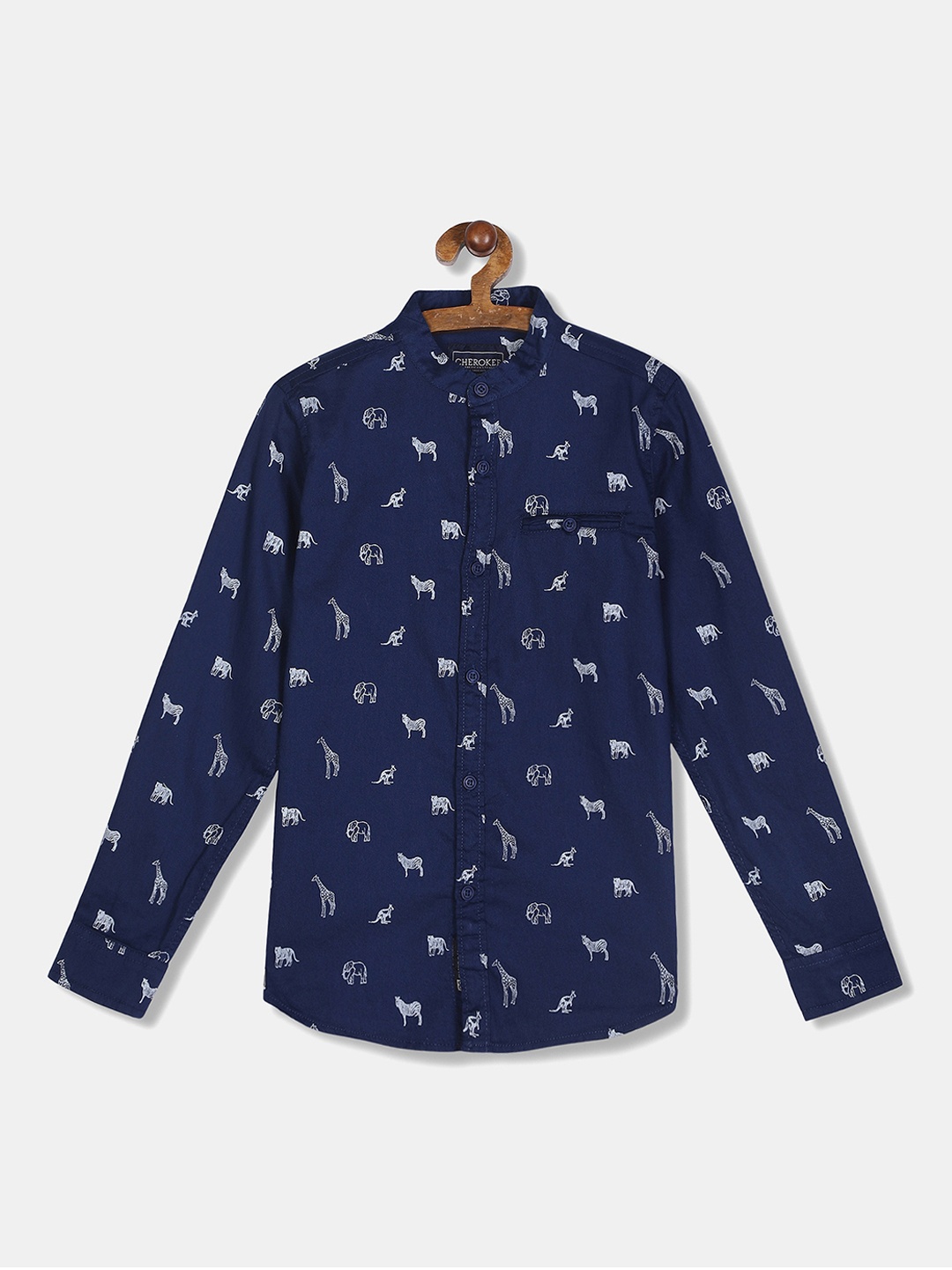 

Cherokee Boys Navy Blue & Off-White Regular Fit Printed Casual Shirt