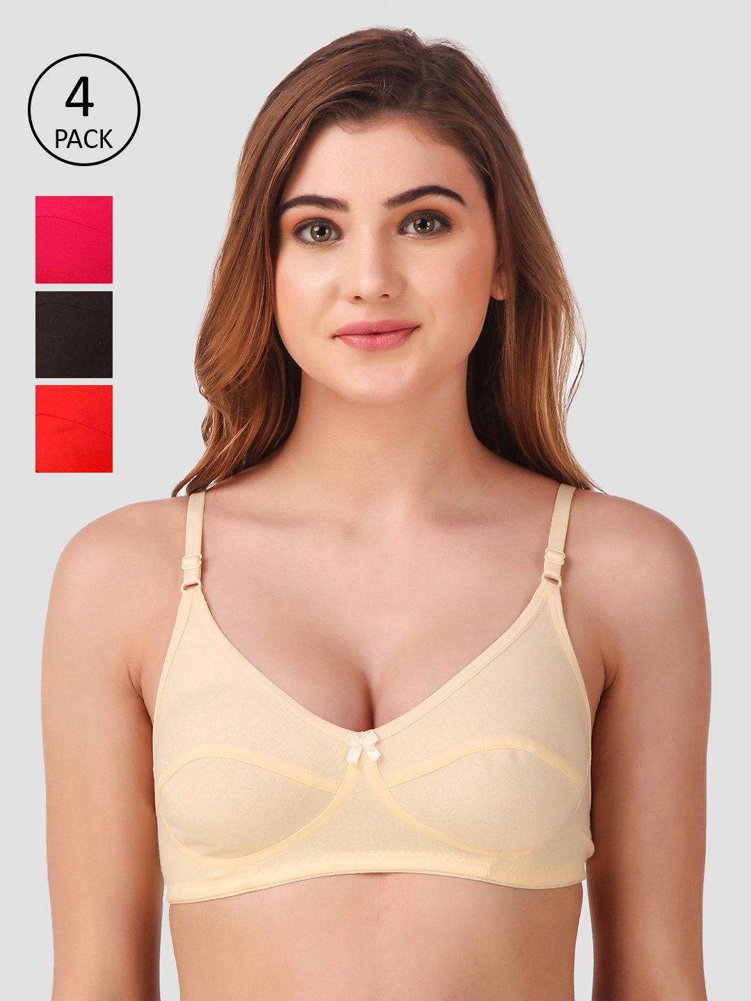

Fasense Pack Of 4 Solid Non-Wired Non Padded Everyday Bra BVCOM011A32B, Orange