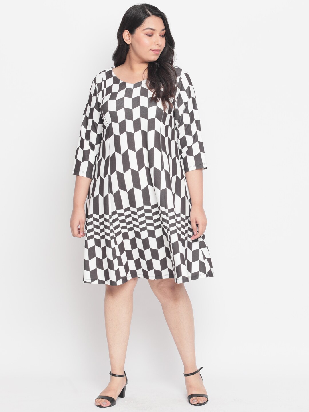 

Amydus Women Plus Size Black Printed A-Line Dress
