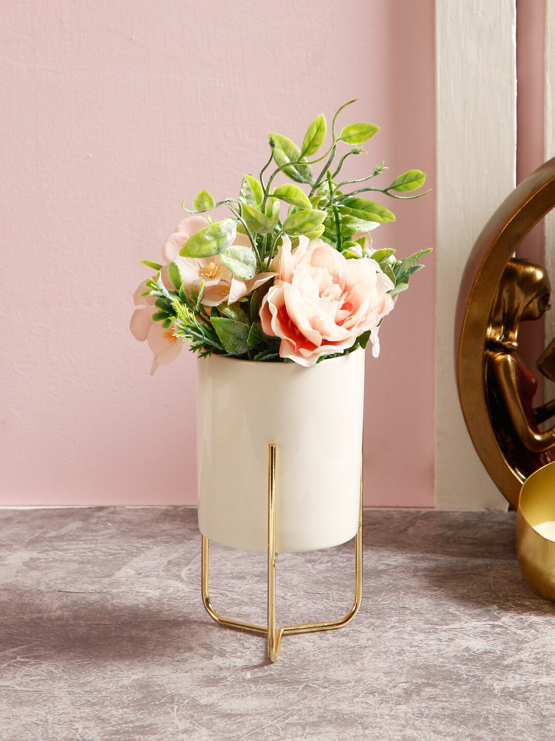 

TAYHAA White & Pink Artificial Plant In Decorative Pot With Stand