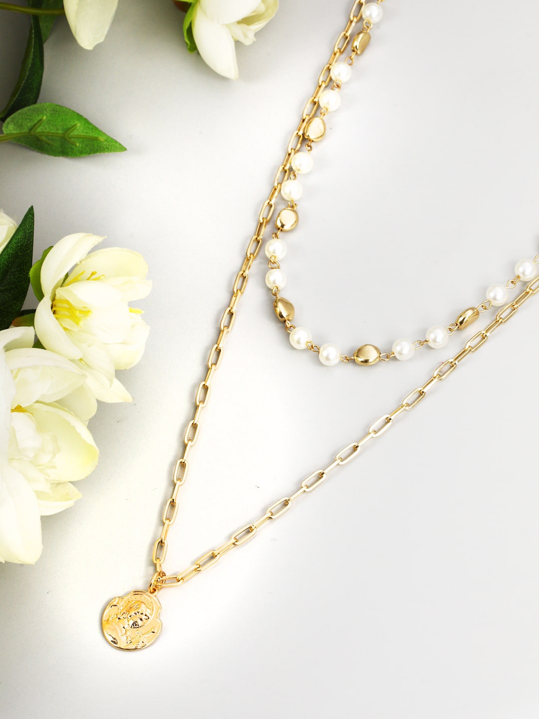 Priyaasi Gold-Plated & White Brass Layered Necklace