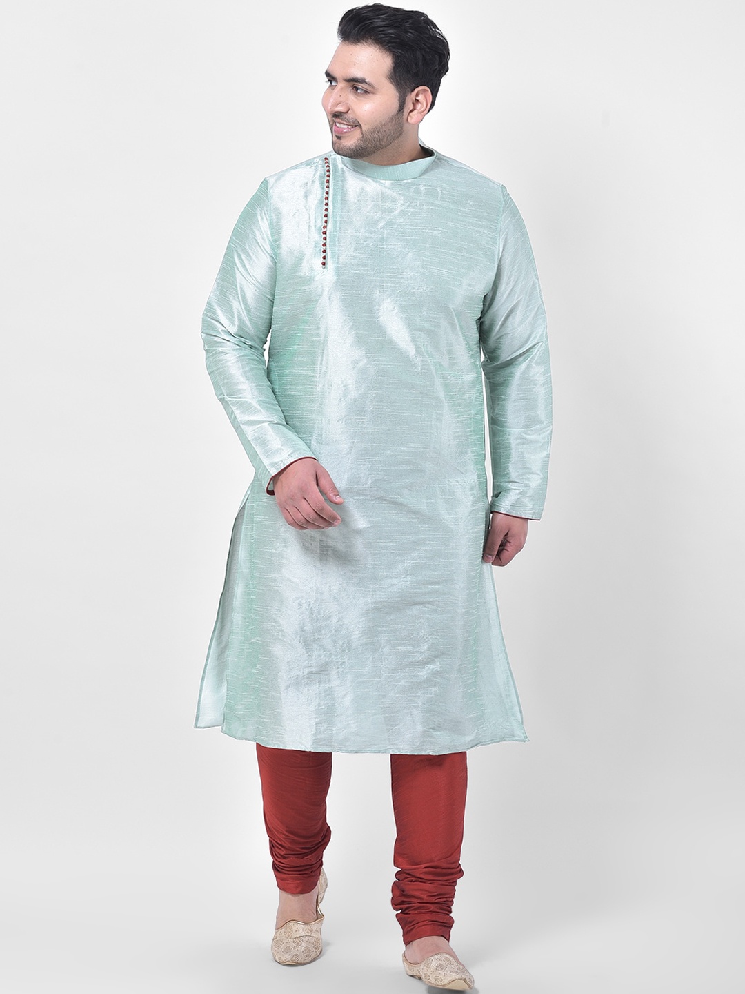 

DEYANN PLUS Men Sea Green Solid Straight Kurta