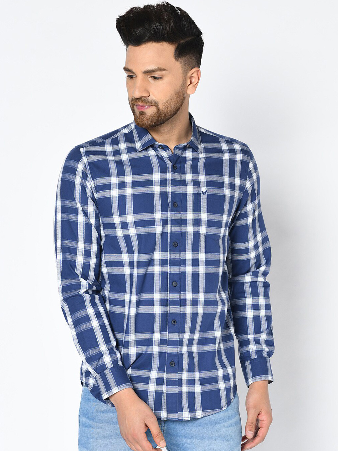 

Blackberrys Men Navy Blue & White India Slim Fit Checked Casual Shirt