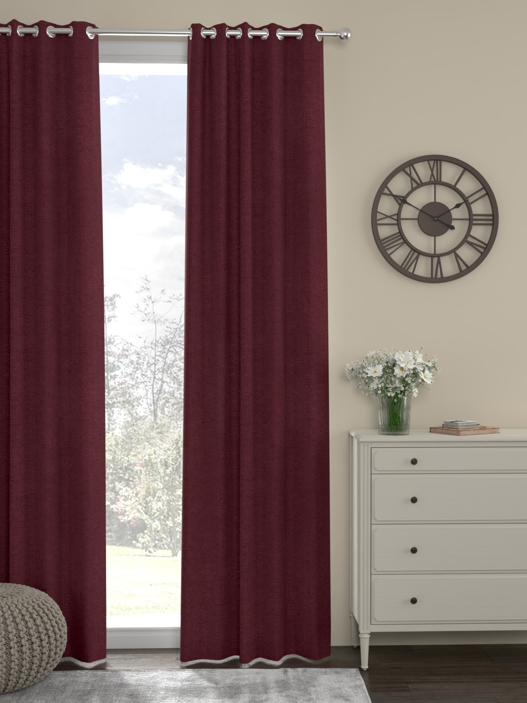 

ROSARA HOME Maroon Single Solid Long Door Curtain