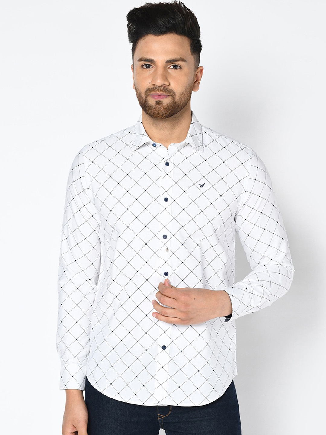 

Blackberrys Men White & Black India Slim Fit Printed Cotton Casual Shirt