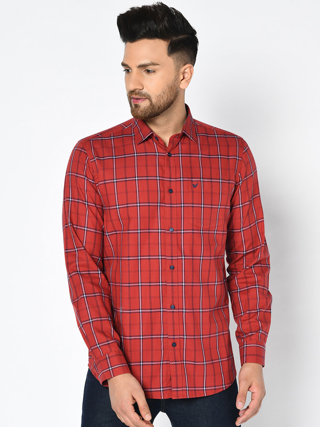 

Blackberrys Men Red India Slim Fit Checked Casual Shirt