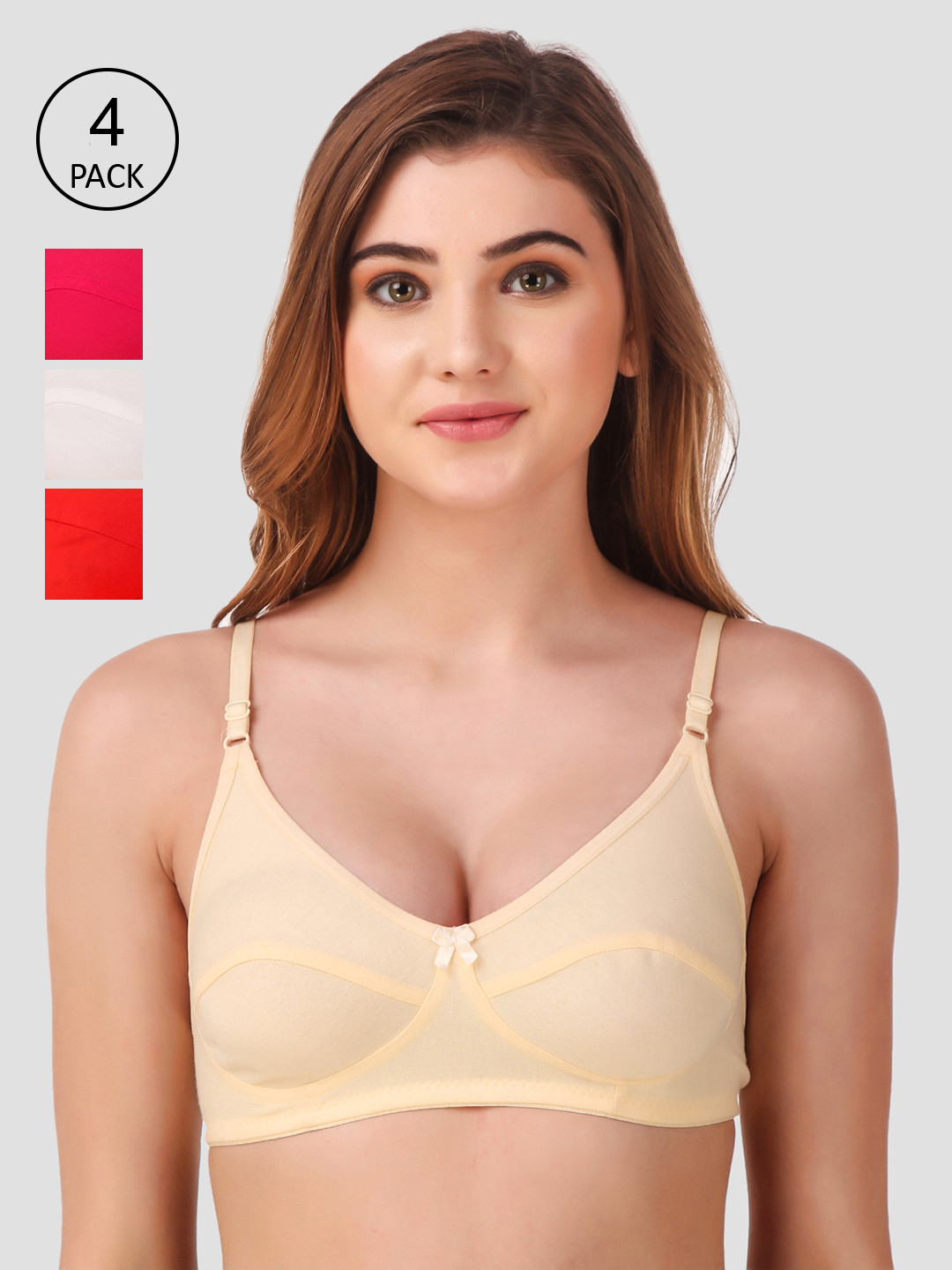 

Fasense Pack of 4 Solid Non-Wired Non Padded Everyday Bras BVCOM010D32B, White