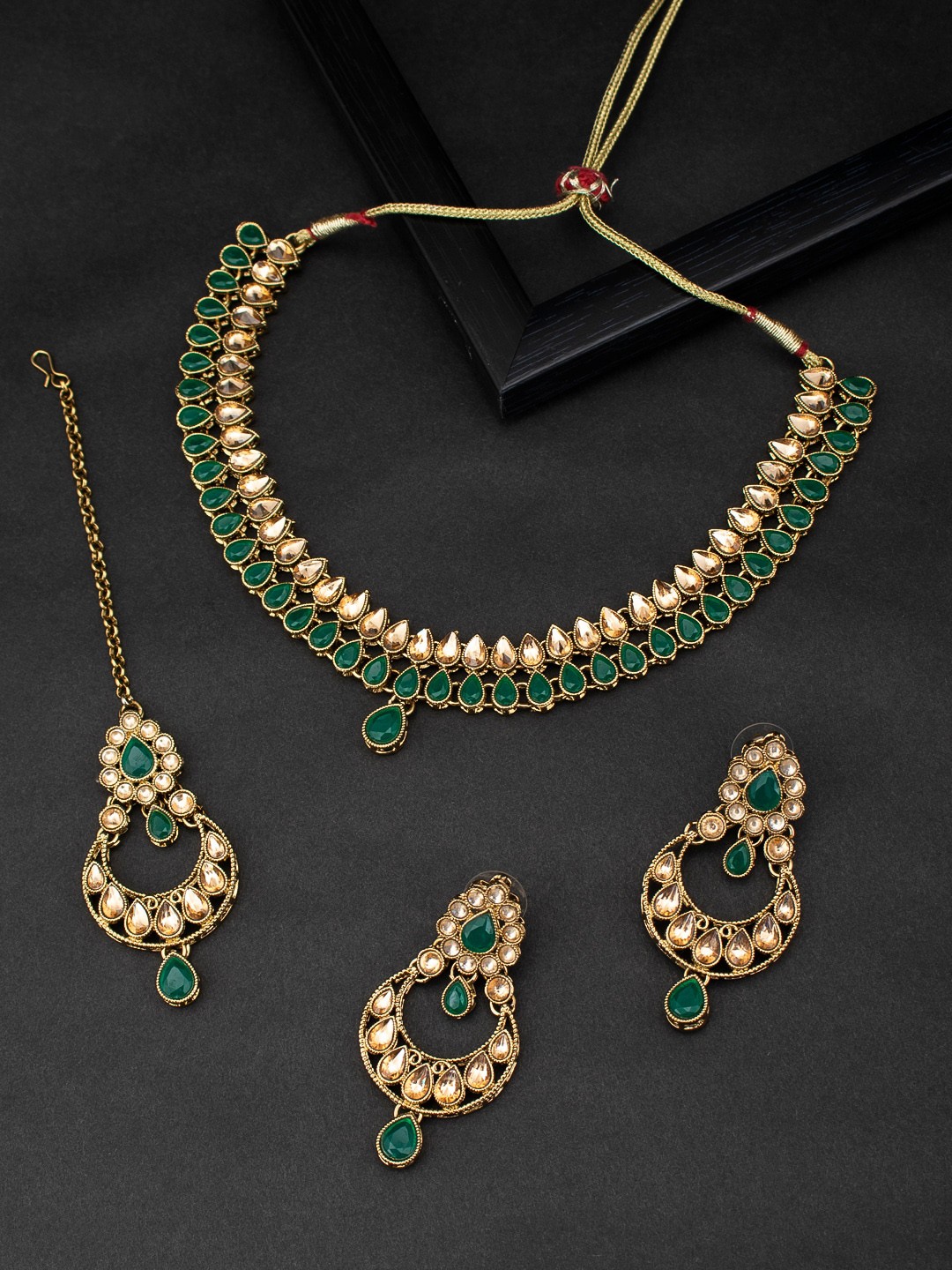 

Sukkhi LCT Gold-Plated Green & Beige Stone-Studded Sustainable Jewellery Set