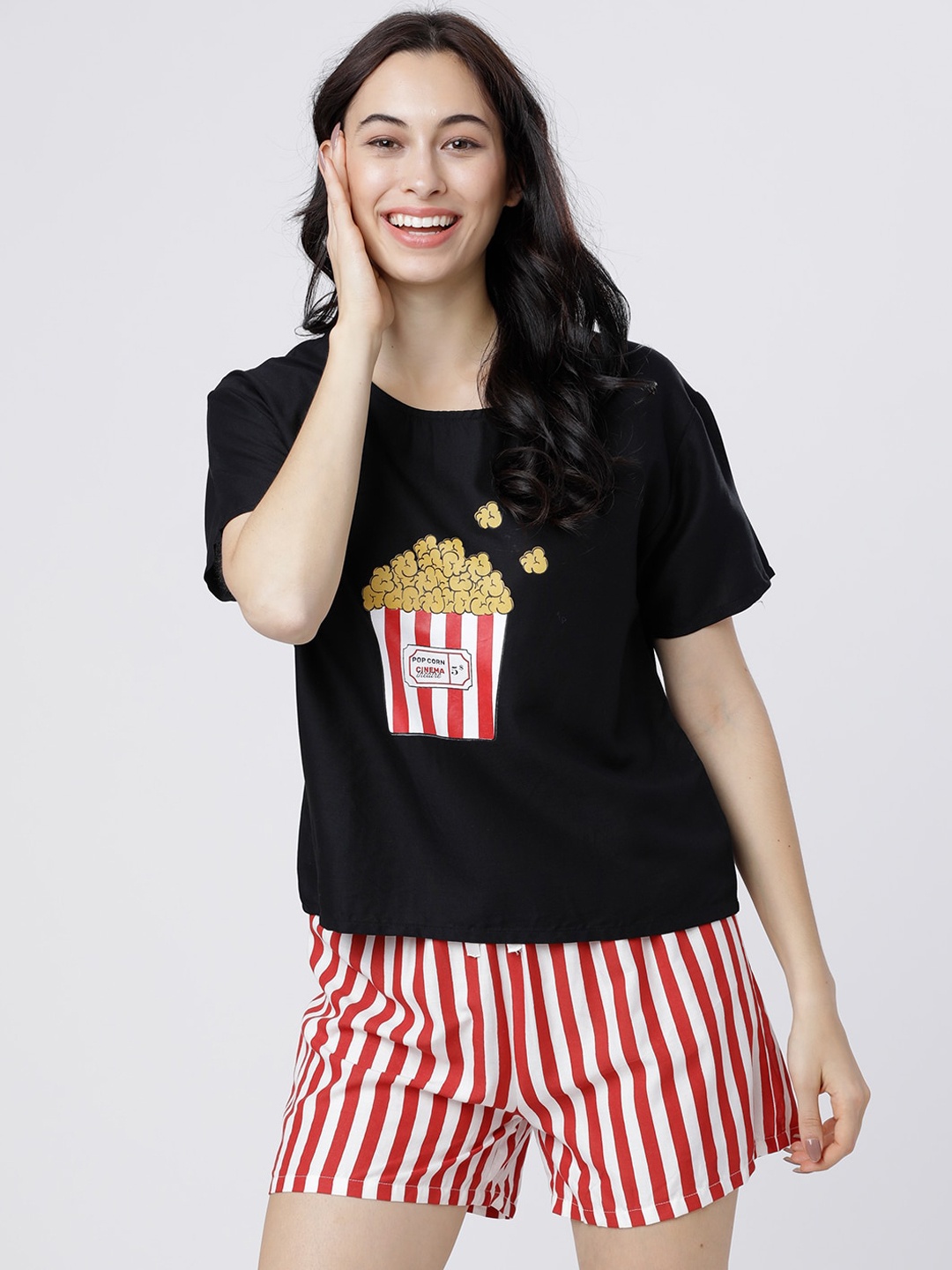 

Tokyo Talkies Women Black & White Printed Night suit