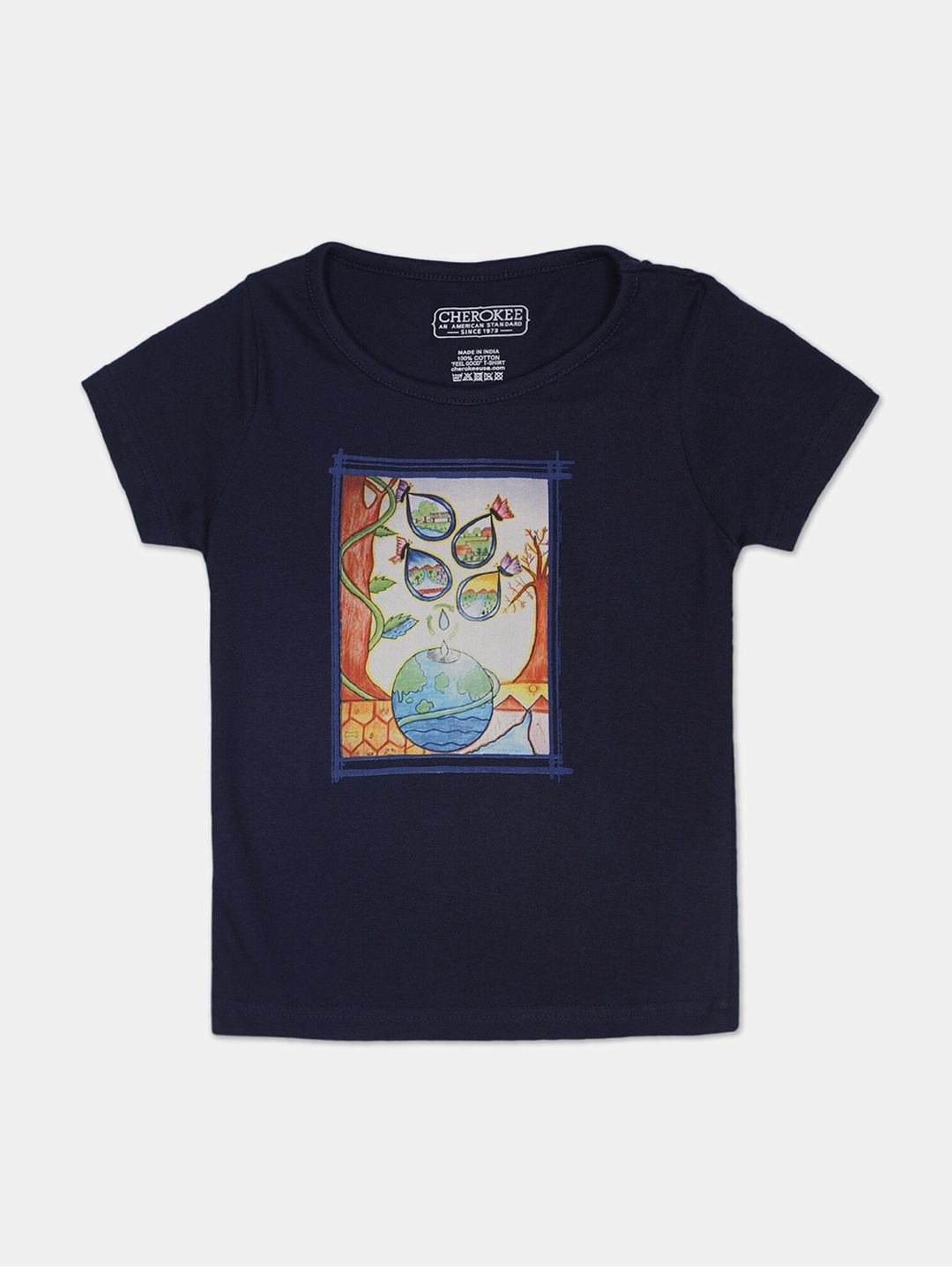 

Cherokee Girls Navy Blue Printed V-Neck T-shirt