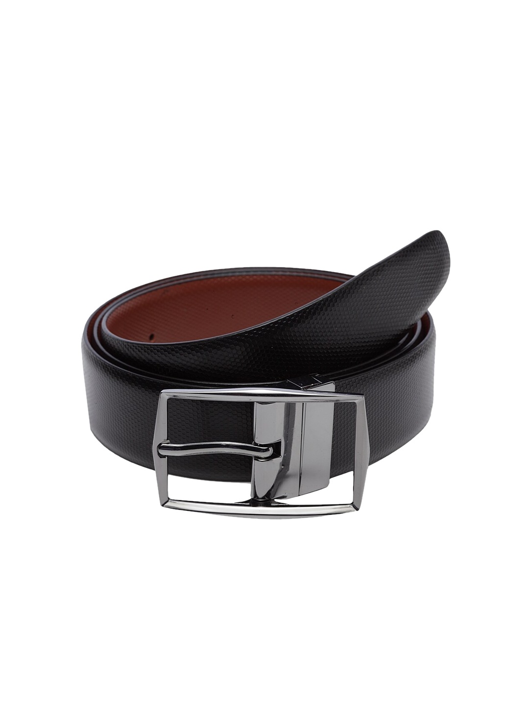 

WELBAWT Men Black & Brown Textured Leather Reversible Slim Belt