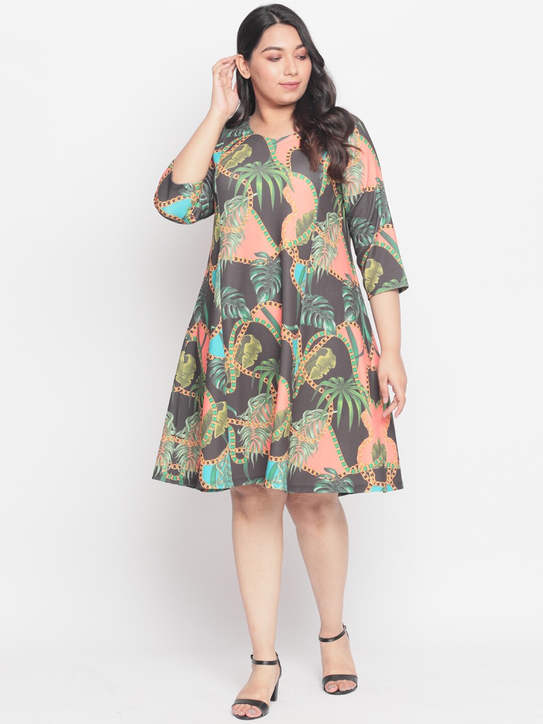 

Amydus Women Plus Size Blue Printed A-Line Dress